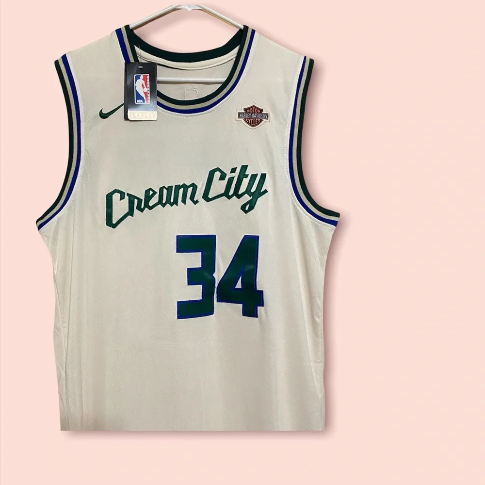 NWT Cream City Milwaukee Bucks Jersey w/ Harley-Davidson & Nike Logos - Picture 2 of 11